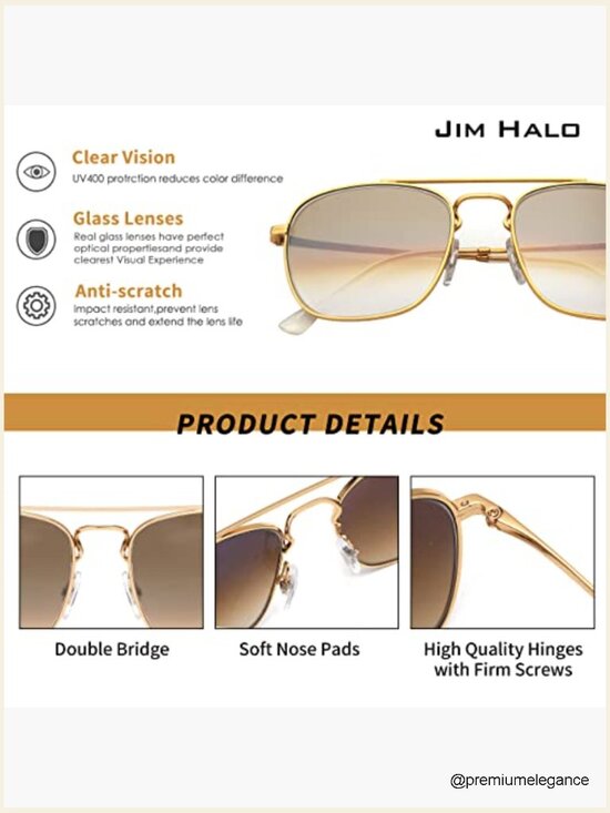 Retro Square Aviator Sunglasses Premium Glass Lens Flat Metal Eyewear main image 4